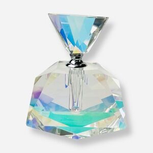 Vintage Perfume Bottle 5in Clear‎ Crystal Faceted Glass Stopper Stick Iridescent